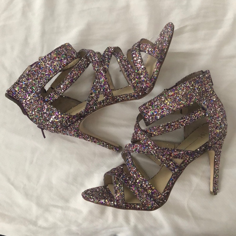 INC glitter heeled sandals